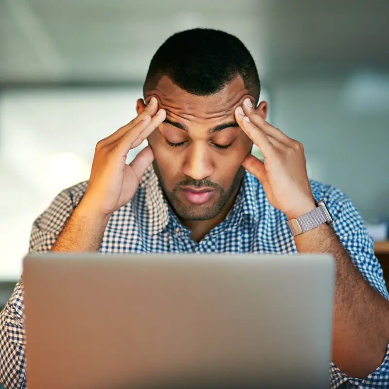 stressed business owner on website maintenance and hosting